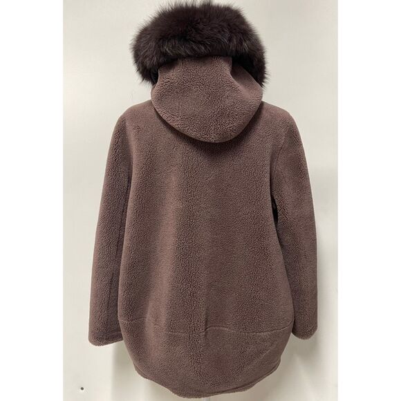 Wool Shearling Hooded Coat (Brown) - fits like a small! - Picture 4 of 14
